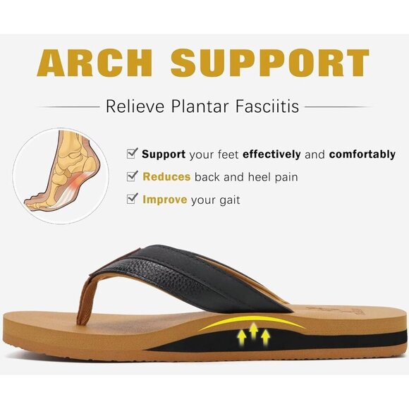 〽️Men\'s Flip Flop Sandal Black Khaki Leather Slip On Arch Support Comfort Shoes main image 5